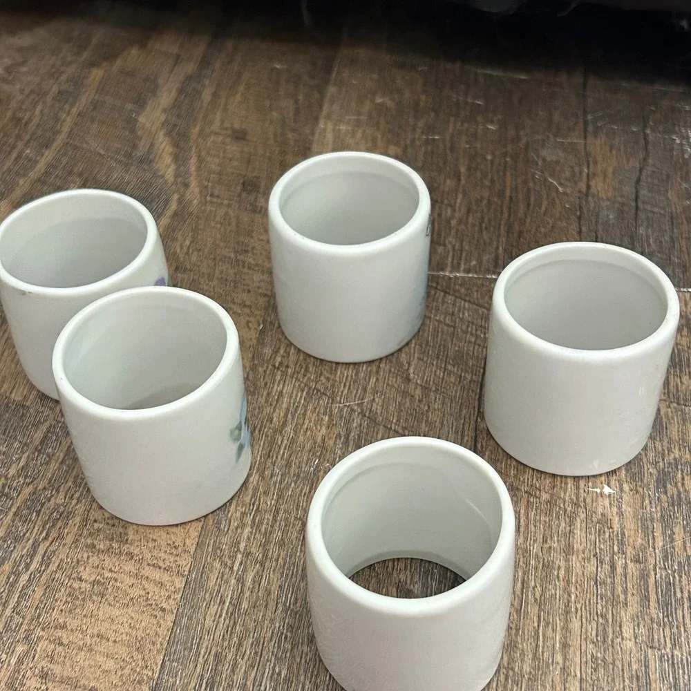 Dorothy Kimmel Vintage Hand Painted Floral Porcelain Napkin Rings Set of 5 White